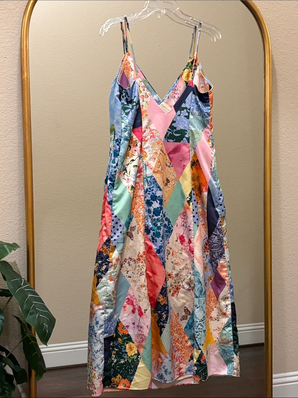 Maeve by Anthropologie Patchwork V-Neck Slip Midi Dress Size M - Picture 7 of 10